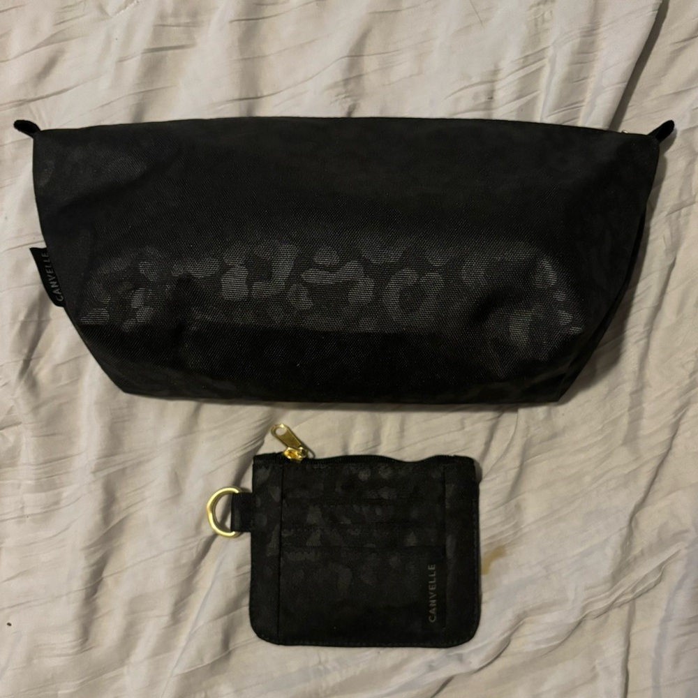 Canvelle black leopard slim wallet & toiletry pouch. Brand new, w/out tags.